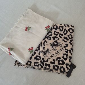 Coach Scarf Bundle  Cherry Print & Leopard Signature  Large